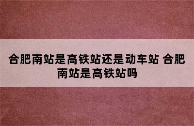 合肥南站是高铁站还是动车站 合肥南站是高铁站吗